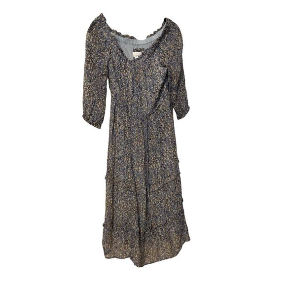 Anthropologie Blue Floral Kira Off The Shoulder Peasant Midi Tiered Dress Size 4 - Picture 3 of 8